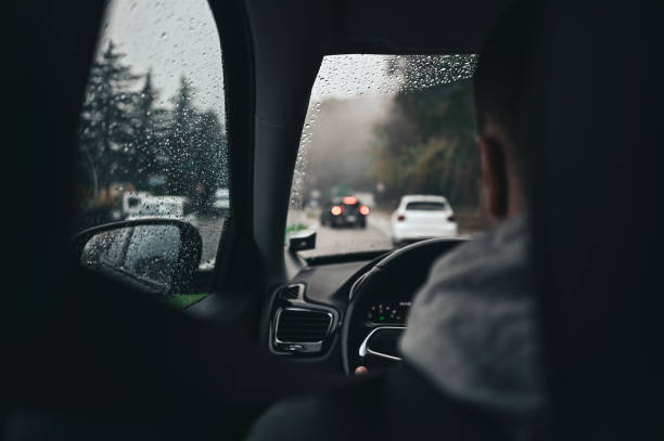 istock Autumn traffic, view from driver's seat in car. 2063350146