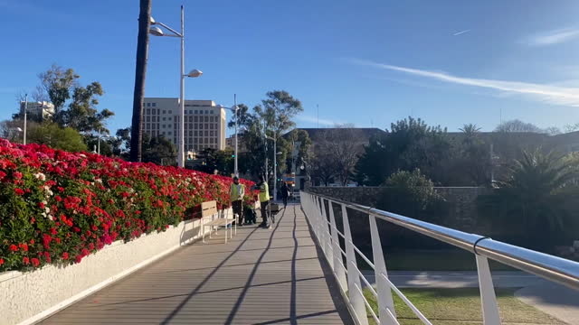 Walking along the Flowers Bridge time lapse in the city of Valencia, Spain