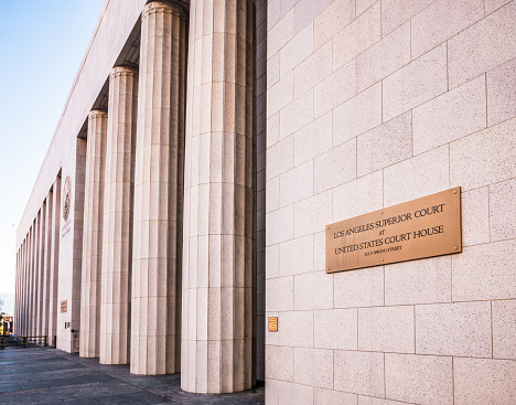 A view along the side of the United States Court House, the location of the Los Angeles Superior Court.