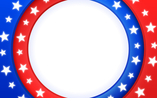 Curve circle frame blue red patriotic independence day election American flag culture USA background.