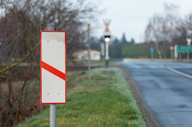 Level crossing road sign in Hungary