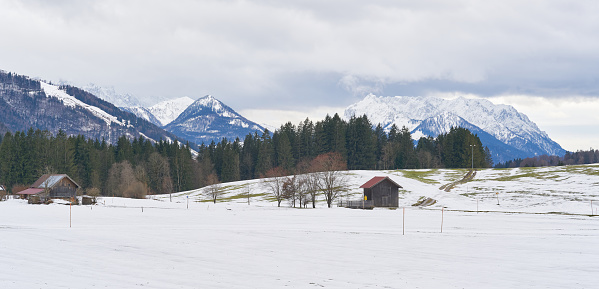 Winter landscape near Reit im Winkl with the Chiemgau Alps in Bavaria in Germany