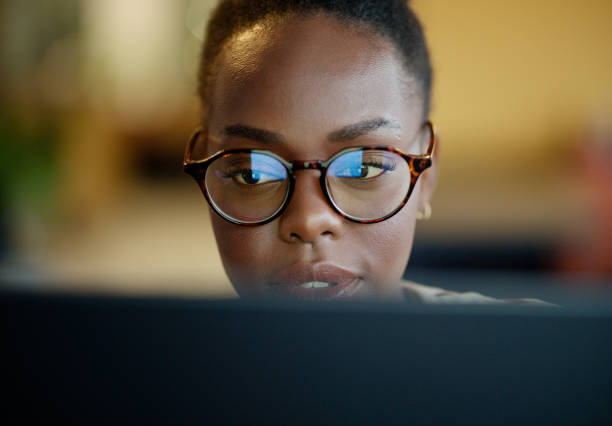 istock Business, night or black woman with computer for networking, blog or email in workplace. Technology, startup office or female entrepreneur typing online on social media, article or planning schedule 2063461186