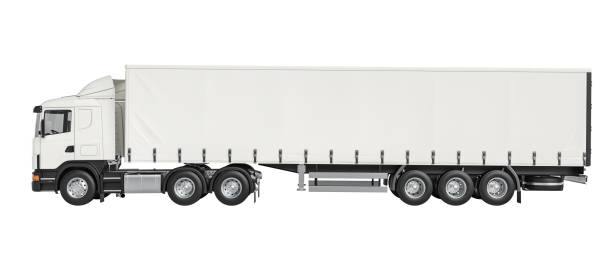 istock White semi truck isolated on white background 2063471712