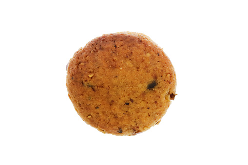Homemade yummy baked cookie isolated background. Macro closeup.