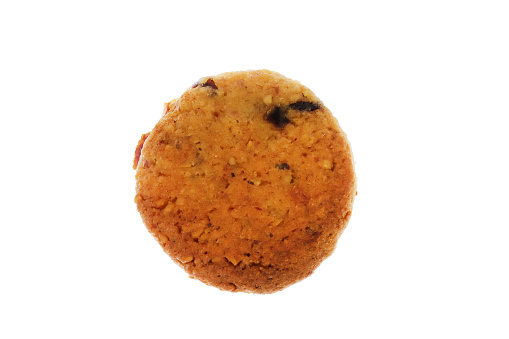 Delicious baked cookie isolated background. Macro closeup.
