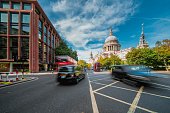 traffic outside St Paul's Cathedral, London, UK