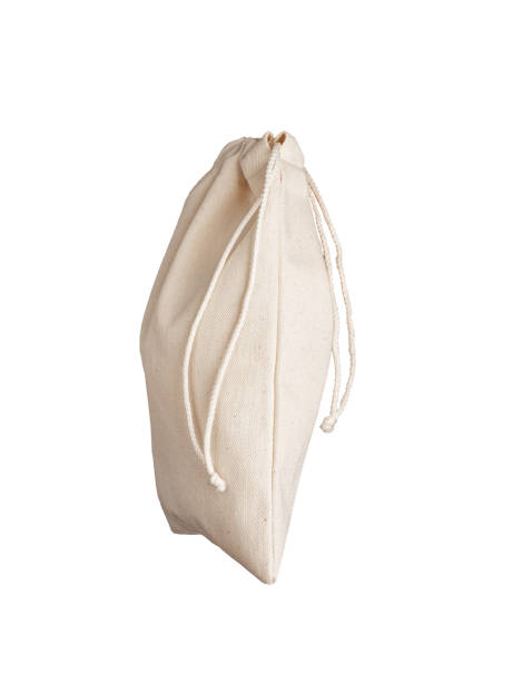 istock Textile bag with drawstrings. Natural eco fabric linen sack. Cotton canvas pack isolated on white 2063511669