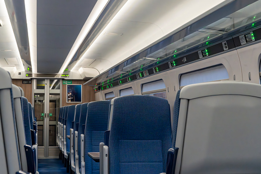 An empty UK train carriage on the East coast line. London to Edinburgh.