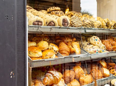 Pastries in a shop window.