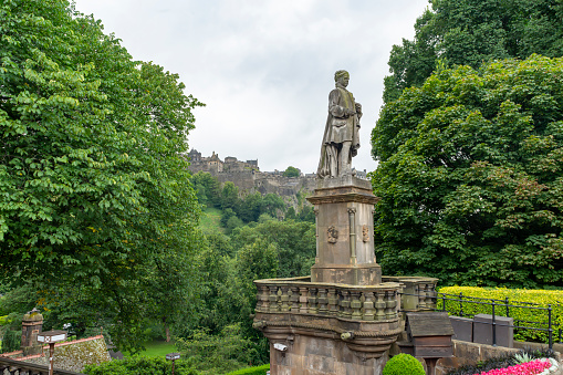 Edinburgh , Scotland, Uk, Europe, August 2023. Allan Ramsey Statue erected 1850, sculpted by Sir John Robert Steell RSA (Aberdeen 18 September 1804 – 15 September 1891).