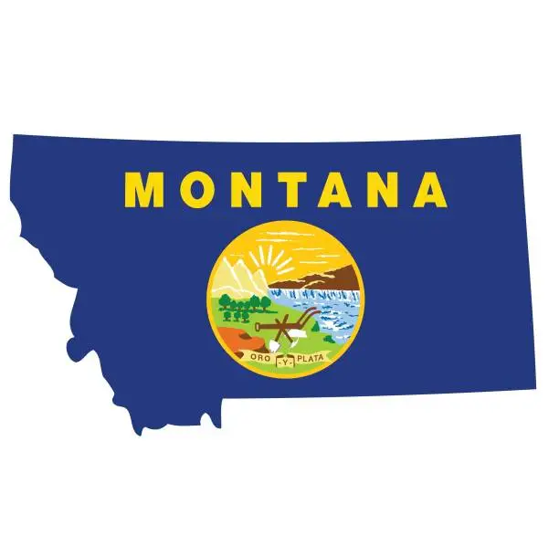 Vector illustration of Outline of the borders of the U.S. state of Montana with a flag