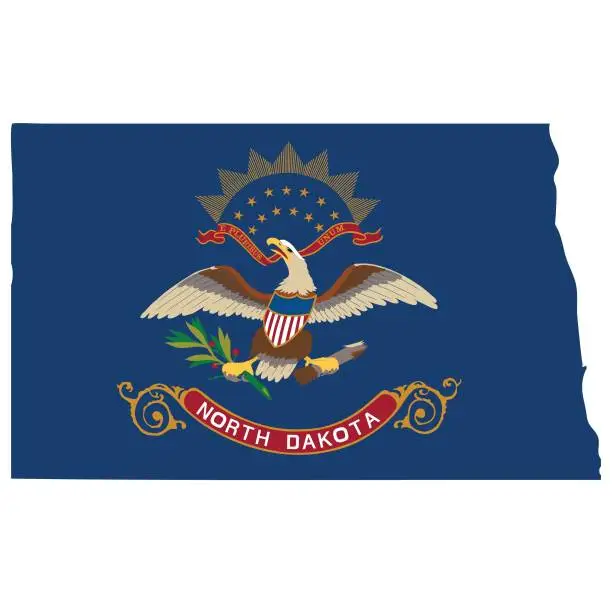 Vector illustration of Outline of the borders of the U.S. state of North Dakota with a flag