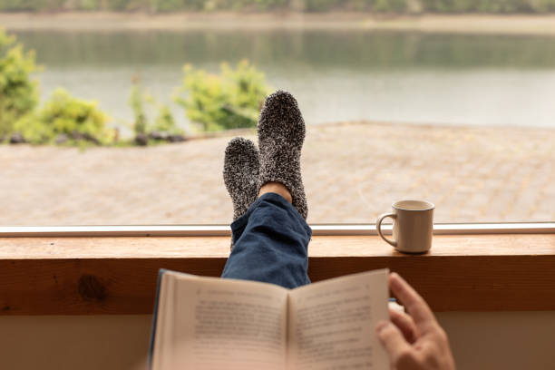 istock Man reading book against beautiful nature view from the window. 2063611959