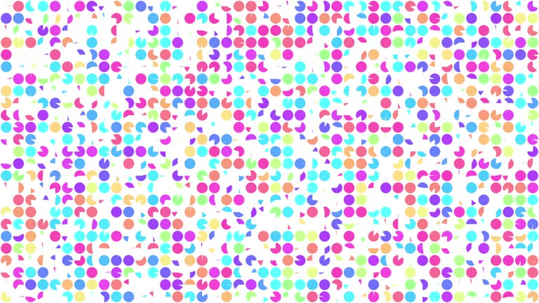 2D animation of random colorize small circles shapes transitions pattern