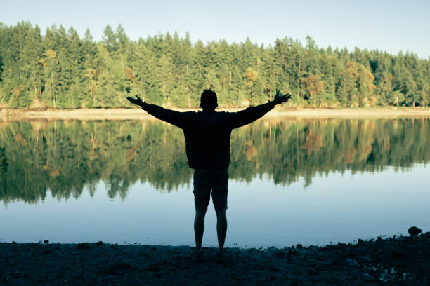 Man feeling free and faith.