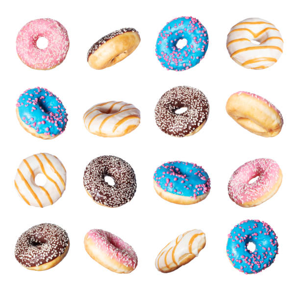 istock Set of donuts with various tastes isolated on a white background 2063662404