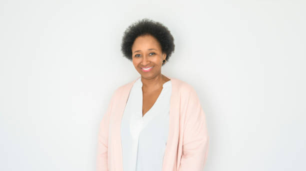 istock nice Portrait of an black woman on studio white background 2063687430