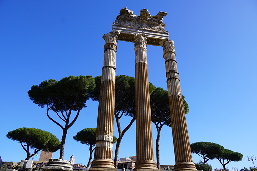 Ruins of the temple to Venus Genetrix in the forum of Caesar, in Rome, Italy