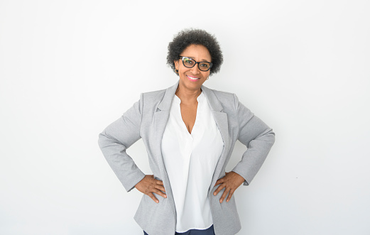 A nice Portrait of an black business woman on studio white background