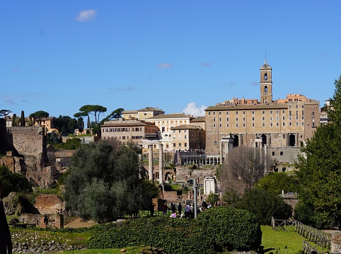 View of the Roman forum and the Capitoline hill, in Rome, Italy