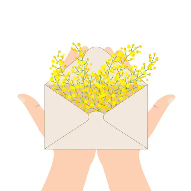 Vector illustration of Happy Mother's Day envelope with wildflowers on white background. Directly above and copy space