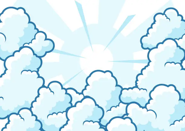 Vector illustration of Background with clouds. Cartoon cute image of sky.