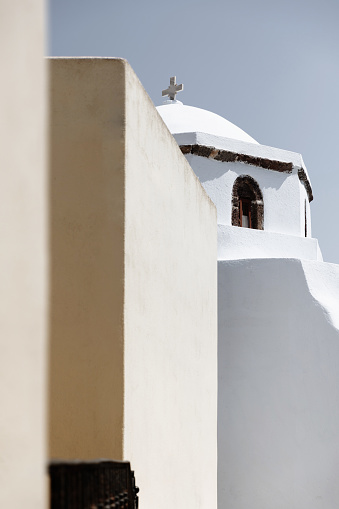 Cycladic church on Santorini island in Pyrgos village, Cyclades, Greece