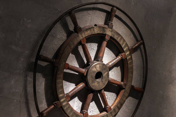 istock Vintage wooden steering wheel with brass details 2063765728