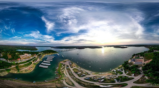 An aerial view of Henderson Marina and Lake Norfork in Arkansas, USA.