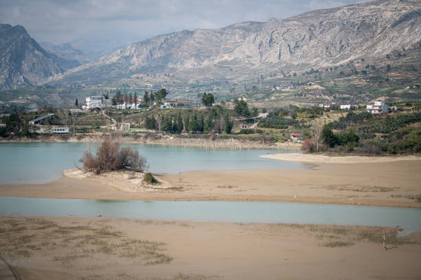 Part of lake Rama, is artificial, created by damming the Rama River in 1968. The view from the village Zahum high up.