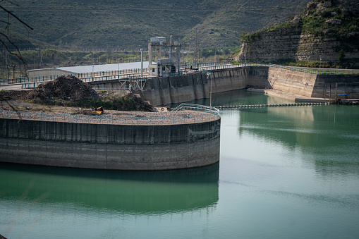 Panoramic view of Dam, summer drought