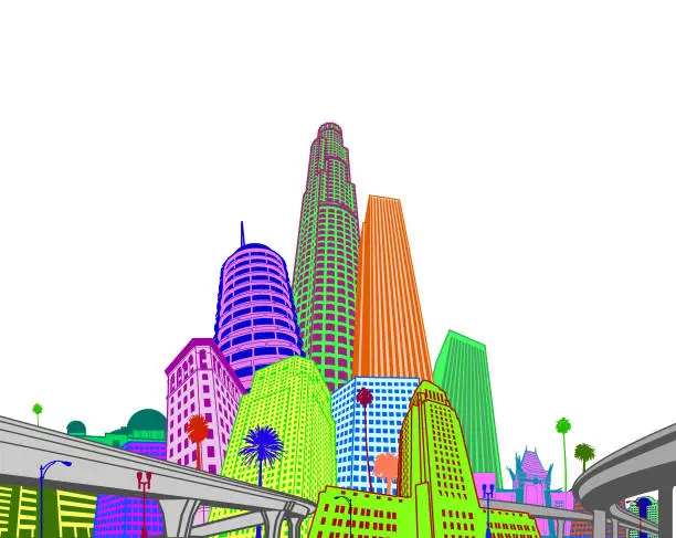 Vector illustration of Los Angeles Stylized Cityscape