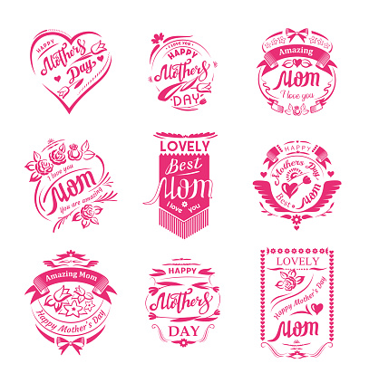 Mother's Day, Mom's Day Badges, Banners and Labels set. Vector illustration.