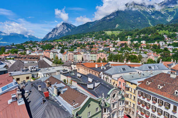 Aerial View of Innsbruck on a sunny day of summer. Innsbruck. Austria.