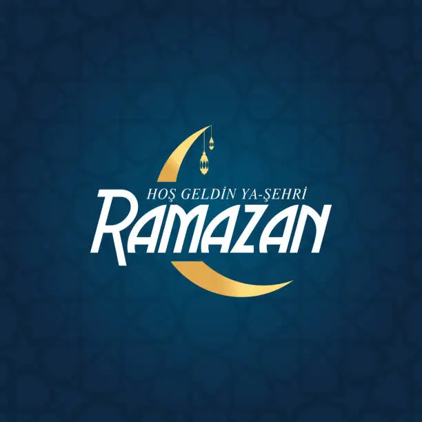Vector illustration of Hoş geldin ya şehri Ramazan tipografi. Translation: Welcome to Ramadan