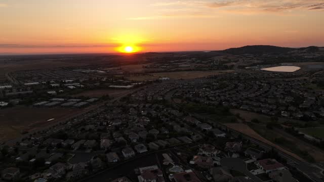 Aerial video over El Dorado Hills United States. at sunset