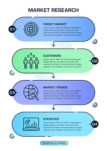 Market Research four steps infographic template with editable icons