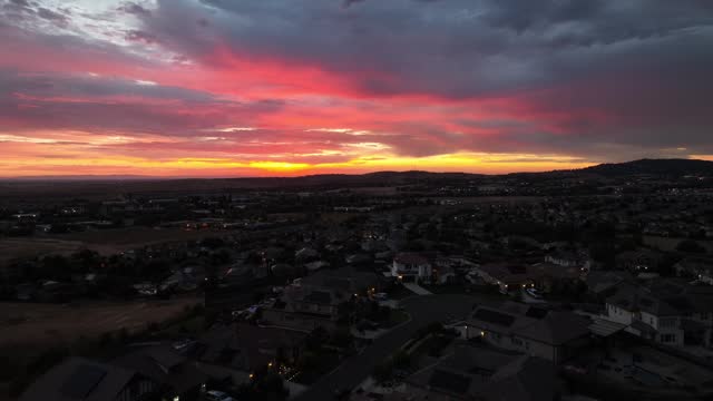 Aerial video over El Dorado Hills United States. at sunset