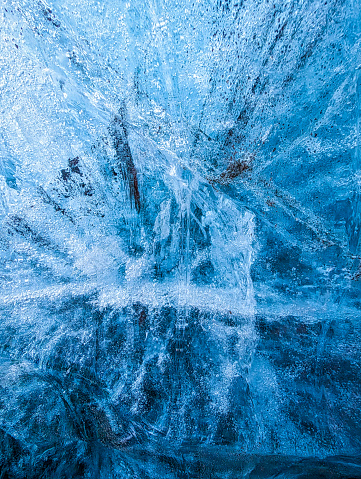 detail of the blue Ice from a cave under the Vatnajokull glacier, iceland