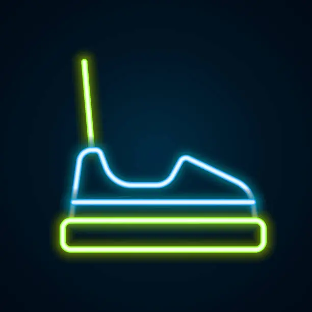 Vector illustration of Glowing neon line Bumper car icon isolated on black background. Amusement park. Childrens entertainment playground, recreation park. Colorful outline concept. Vector