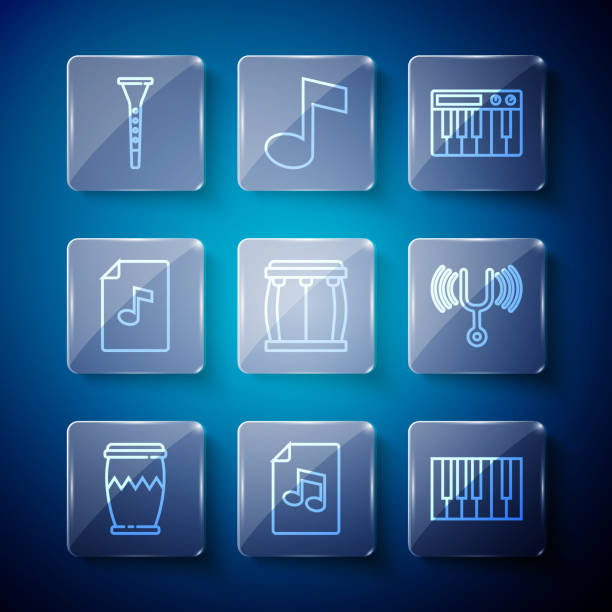 istock Set line Drum, Music book with note, Grand piano, synthesizer, Clarinet and Musical tuning fork icon. Vector 2064235698