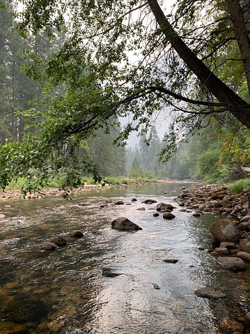 The Merced River flows through Yosemite National Park.