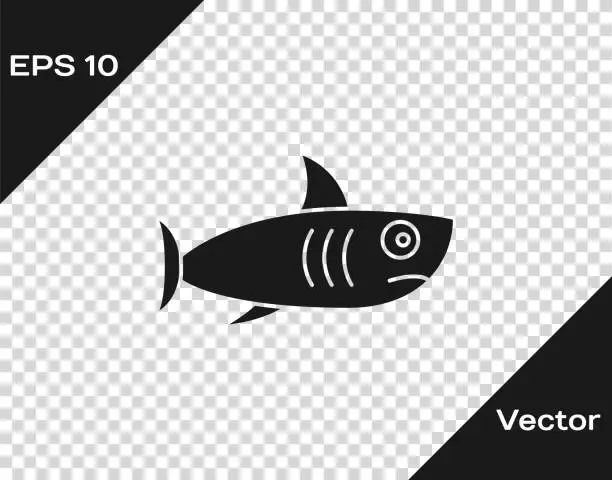 Vector illustration of Black Shark icon isolated on transparent background. Vector