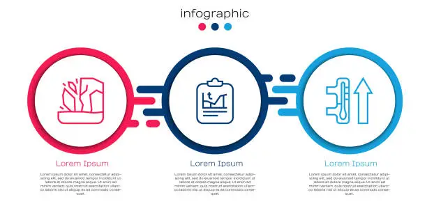 Vector illustration of Set line Glacier melting, Global warming and . Business infographic template. Vector