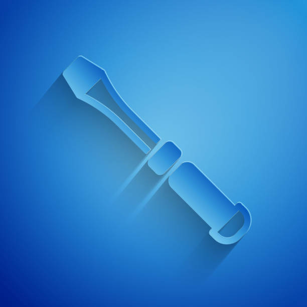 paper cut screwdriver icon isolated on blue background. service tool symbol. paper art style. vector - screwdriver isolated blue work tool点のイラスト素材／クリップアート素材／マンガ素材／アイコン素材