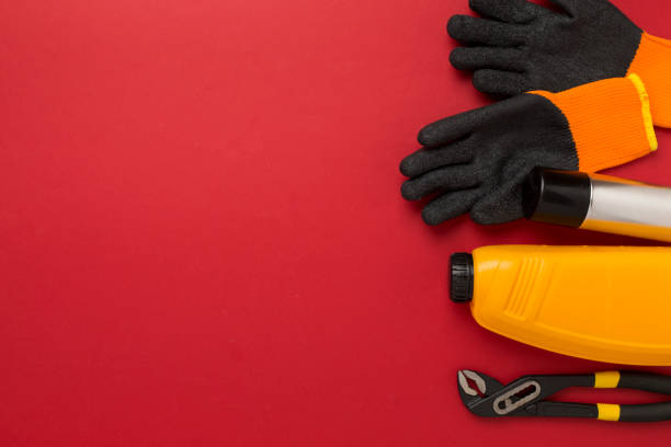 istock Car tools and accessories on color background, top view 2064432708