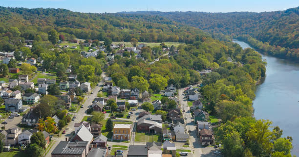 Kiskiminetas River Flowing Past Apollo, PA - Aerial