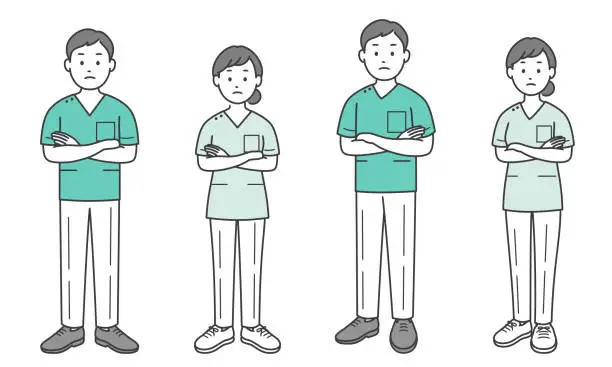 Vector illustration of A male and female dentist thinking with folded arms