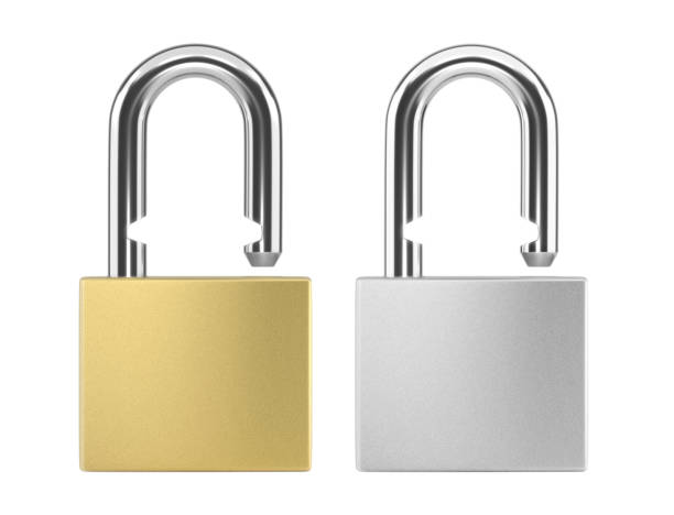 istock Locked Golden Padlock and Locked silver color Padlock on the white background 2064494484